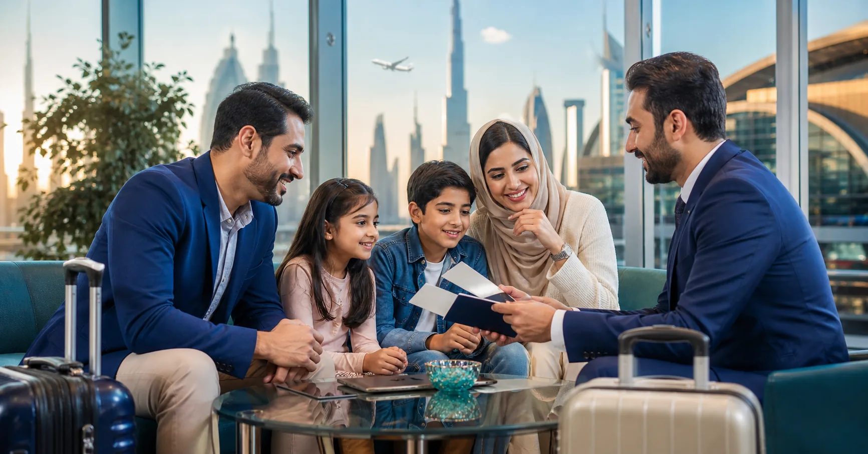 Family preparing passports and travel documents for a visit visa