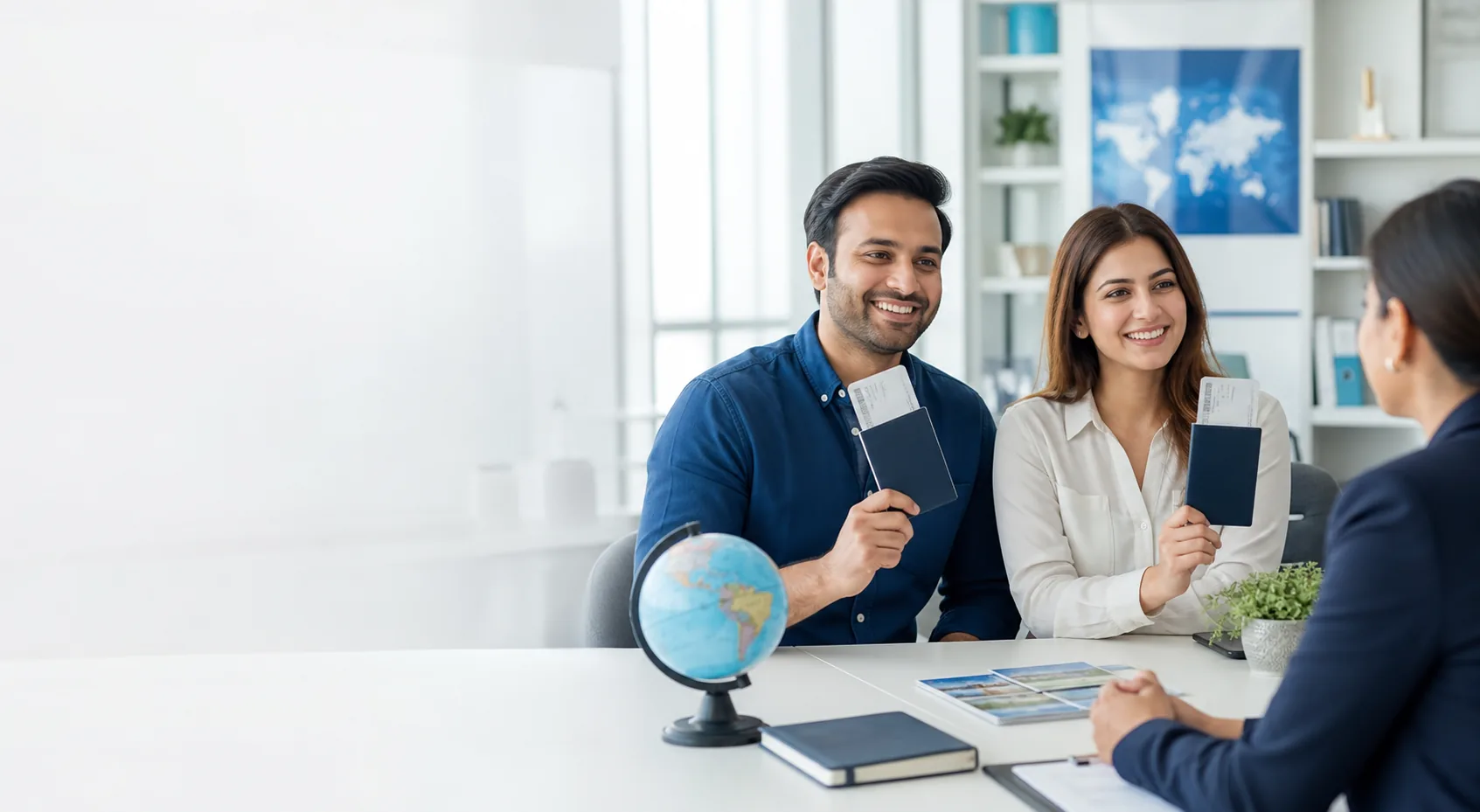 Travel clients discussing a visa application with an advisor